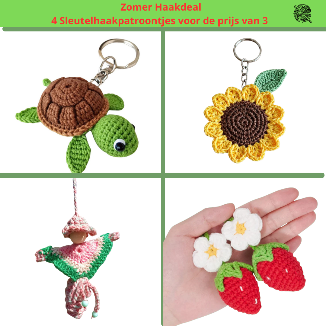 Zomeractie 4 sleutelhanger haakpatronen voor de prijs van 3