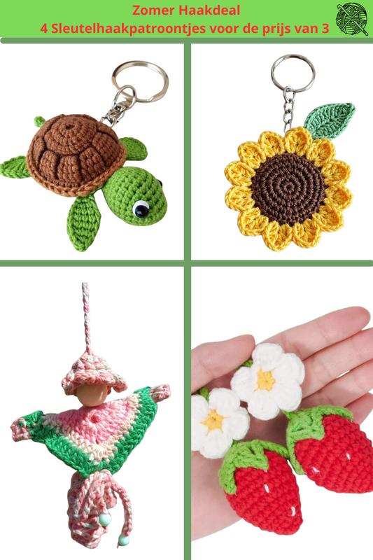 Zomeractie 4 sleutelhanger haakpatronen voor de prijs van 3